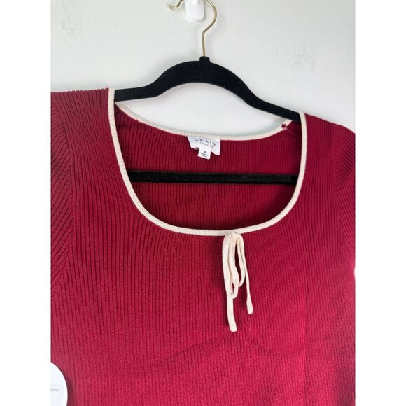 Le Lis Collection NWT Ribbed Top with Tie Detail Maroon Cream Size M Gameday Col - Picture 6 of 10